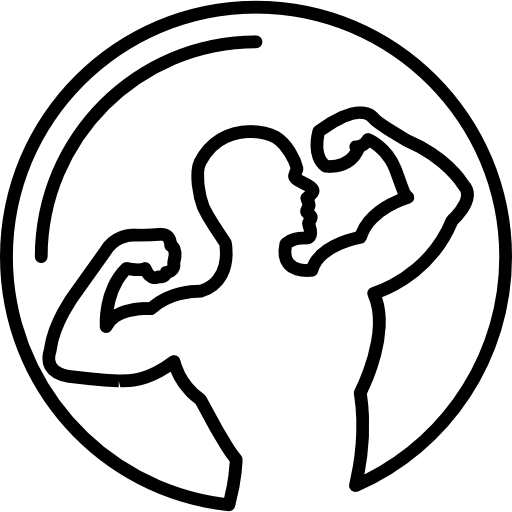 Muscular male torso outline inside a circle